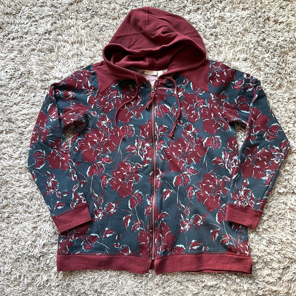 LOGO Lounge by Lori Goldstein Floral Zip Front Hoodie Blue Sz Small Boho Grandma